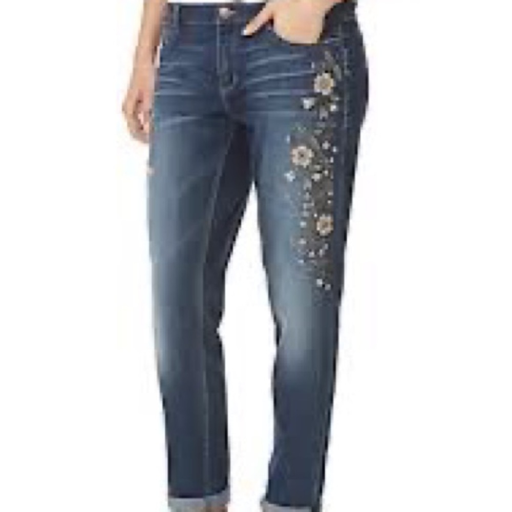 Vintage America Blues Boyfriend Jeans Floral-Embroidered Womens Size 6